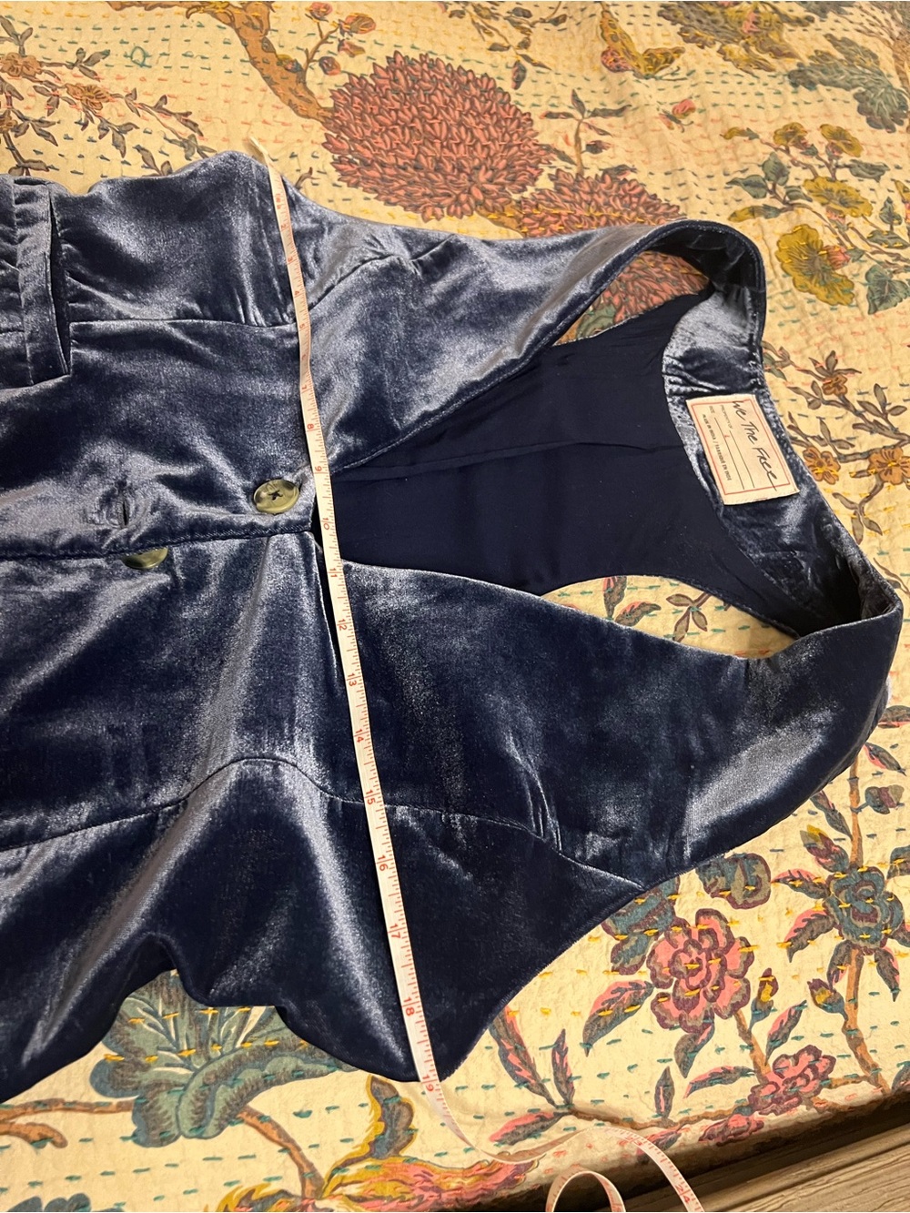 Free People Women's Navy Velvet Vest - Classic Button Front - Picture 6 of 9